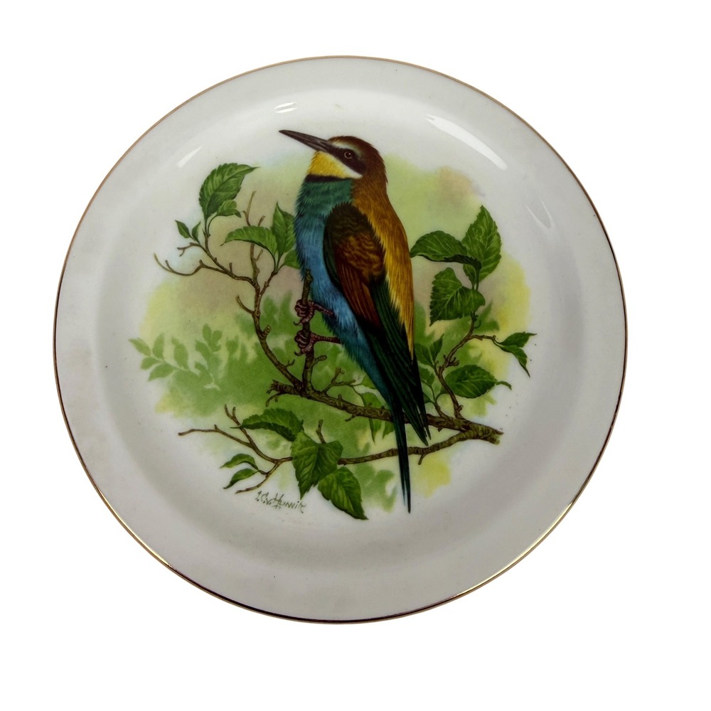 Royal Vale Bone China Decorative Bird Plate E575 Made in England Gold Rim 6 Inch